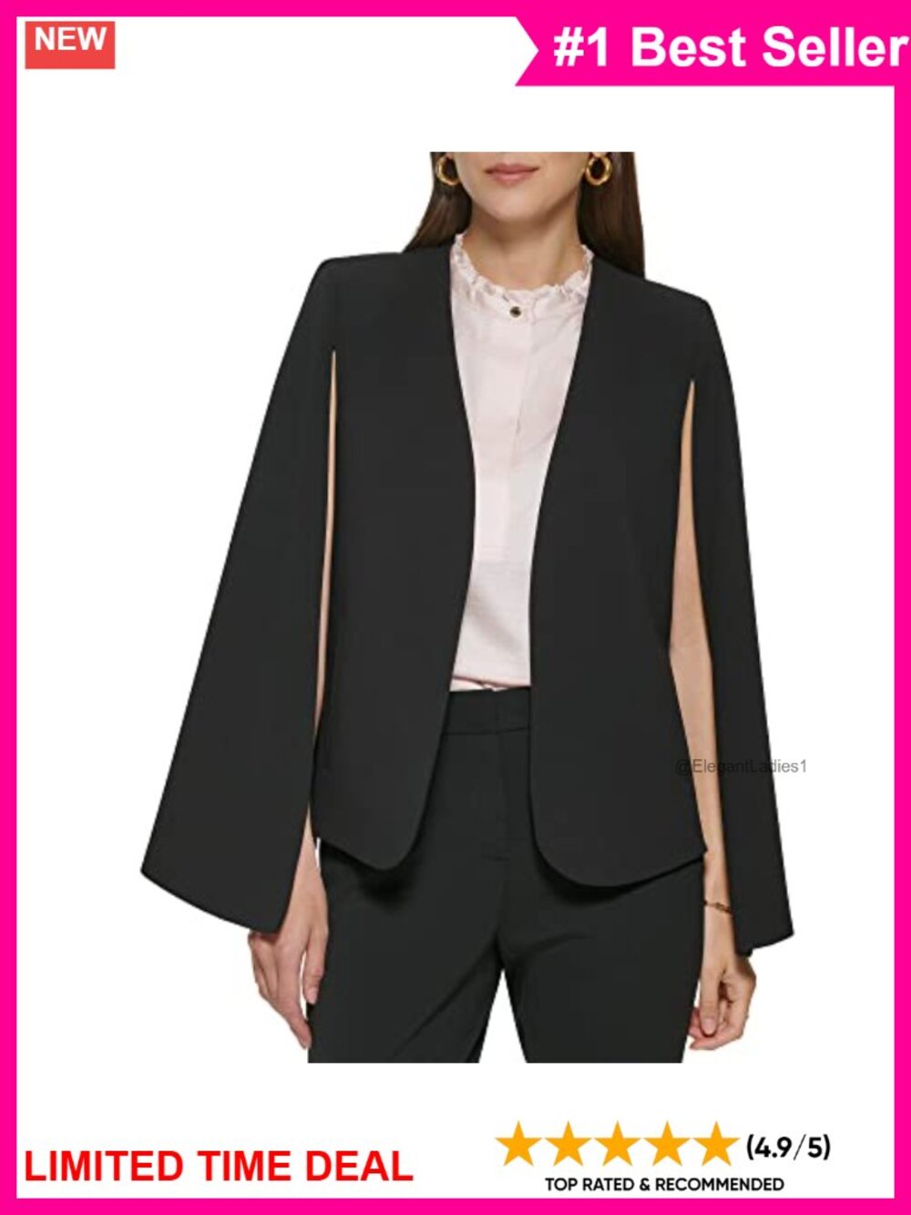 Open Front Blazer Cape Lightweight Pull On Shawl Neck Business Casual